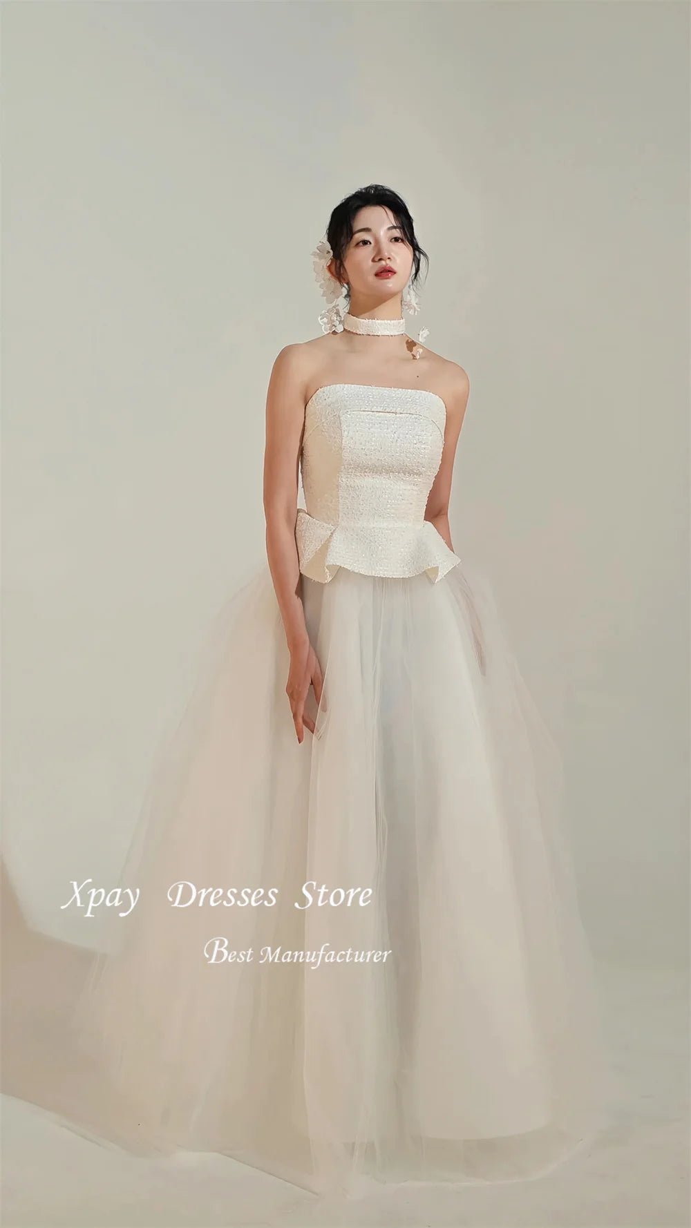 韓系平口薄紗輕婚紗｜依照身形訂製（含可拆卸腰帶） - WeddLin 輕婚紗