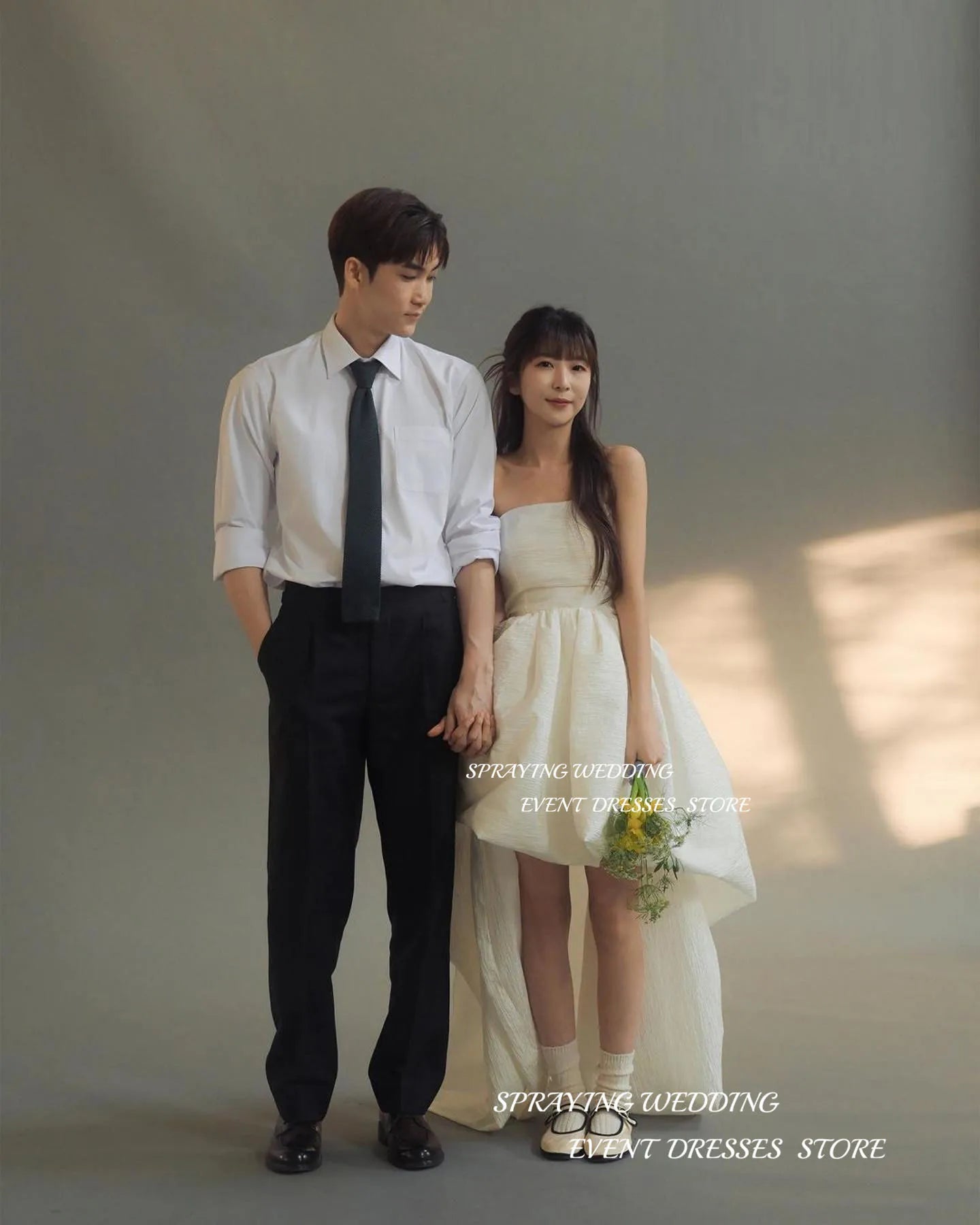 韓系高低擺白色婚紗禮服｜訂製款 拍照用 平口無袖婚紗 - WeddLin 輕婚紗