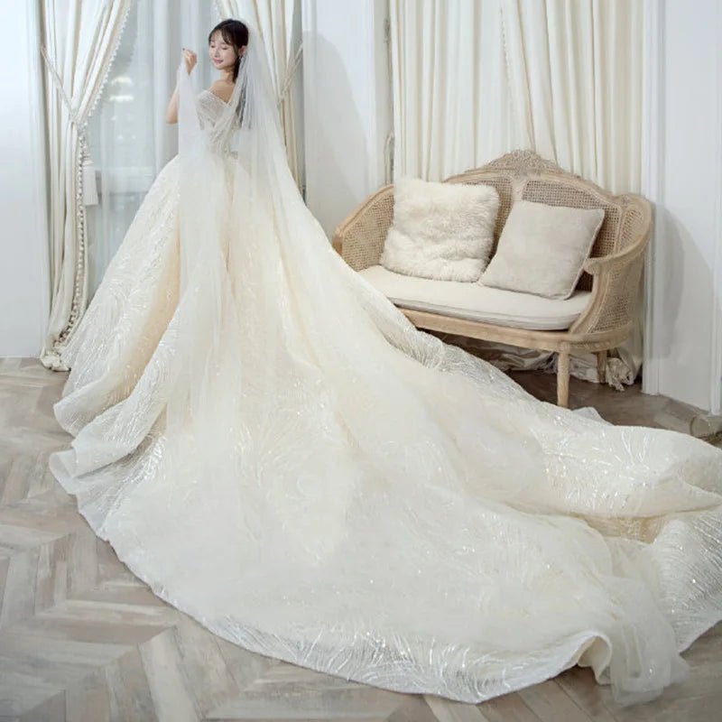 奢華亮片婚紗/經典船領新娘禮服/露肩新娘禮服/新娘禮服訂製 - WeddLin 輕婚紗