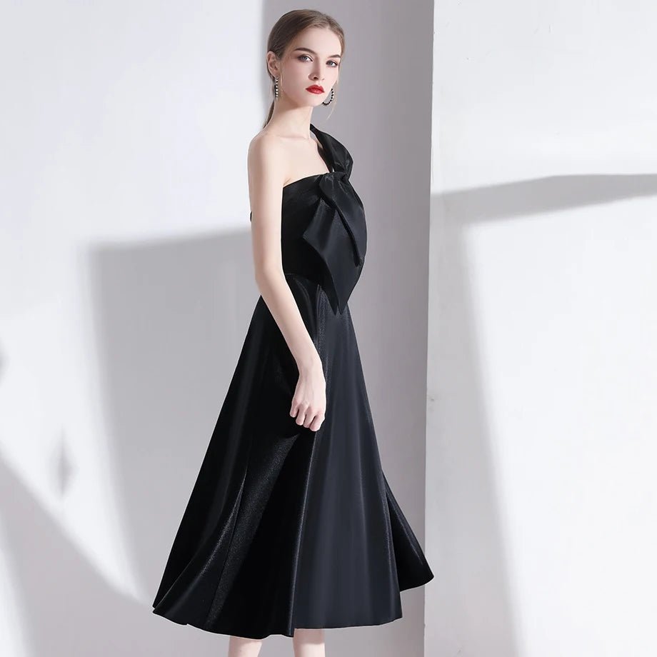 性感露肩大蝴蝶結晚會賓客派對/夏季長洋裝/優雅黑色舞會/生日舞會禮服 - WeddLin 輕婚紗