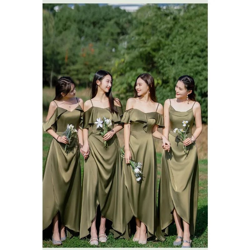 墨綠色緞面長款伴娘禮服｜小型婚禮與海外婚禮適用 - WeddLin 輕婚紗
