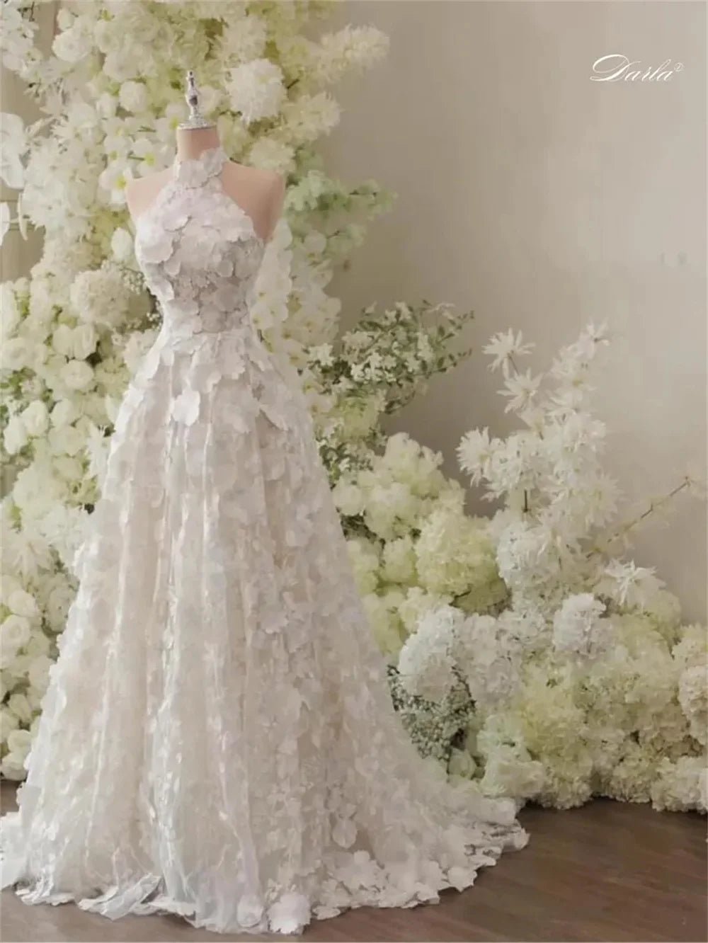 立體蕾絲碎花派對禮服/ 露背無袖新娘禮服 /拖地晚禮服 - WeddLin 輕婚紗