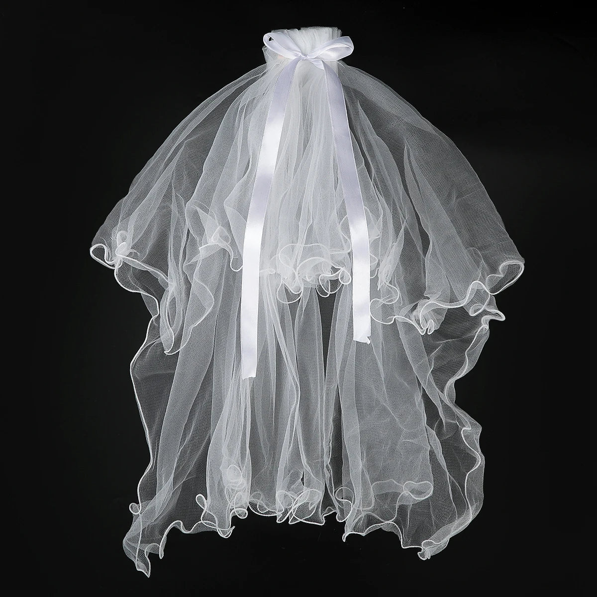 婚禮單身派對新娘髮飾/白色薄紗蝴蝶結珍珠頭紗髮夾 - WeddLin 輕婚紗