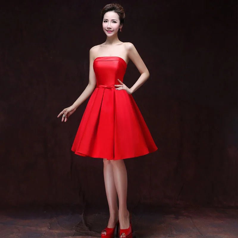 性感無肩帶婚禮伴娘/派對禮服/優雅舞會晚會賓客迷你裙/夏季連身裙 (現貨) - WeddLin 輕婚紗