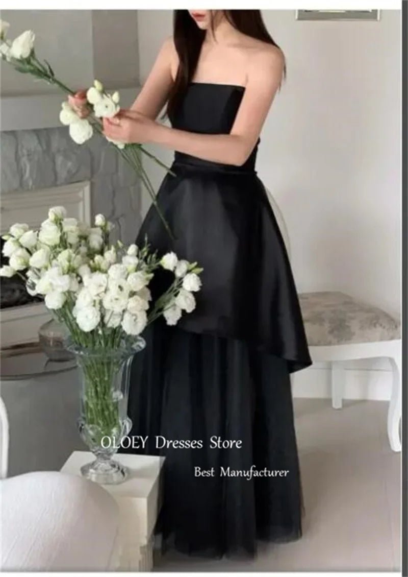 訂製黑色兩件式短禮服／無肩帶紗裙晚宴服／拍照禮服套裝 - WeddLin 輕婚紗