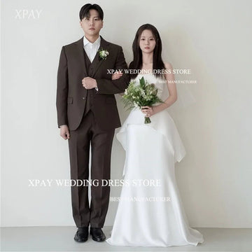 簡約美人魚韓國拍攝婚紗/及地長禮服訂製/新娘禮服/派對新娘束身衣/拉鍊後背 - WeddLin 輕婚紗