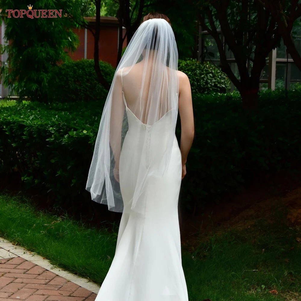 經典新娘婚紗頭紗/單層柔軟婚禮長頭紗/帶梳子婚紗/配件素紗/黑紅色 - WeddLin 輕婚紗