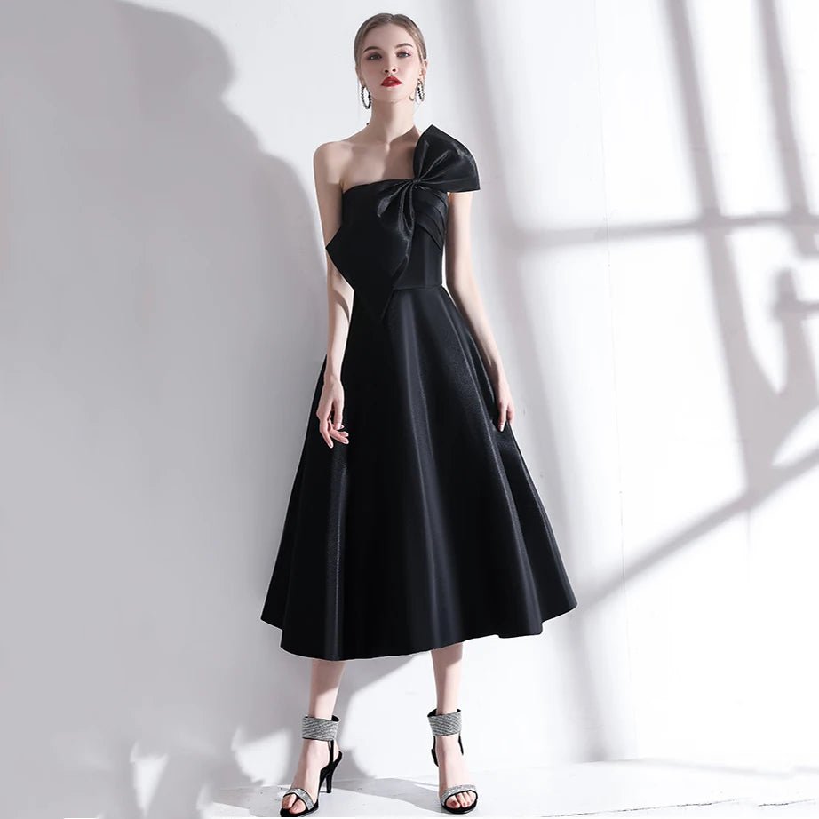 性感露肩大蝴蝶結晚會賓客派對/夏季長洋裝/優雅黑色舞會/生日舞會禮服 - WeddLin 輕婚紗