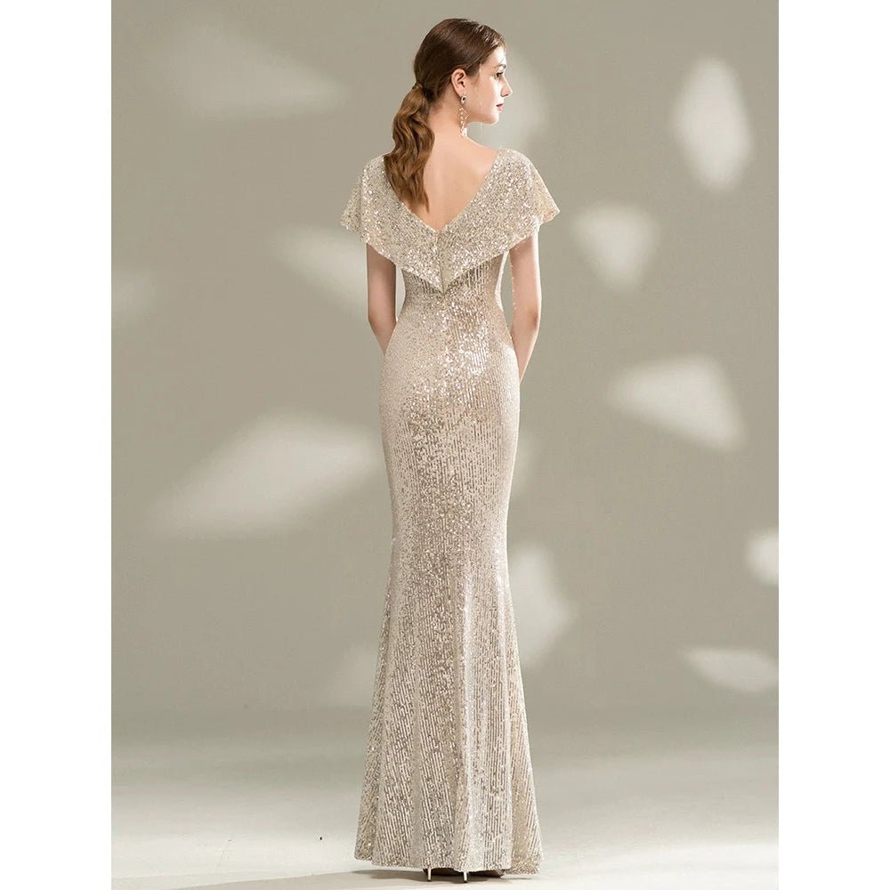 璀璨亮片深 V 領魚尾禮服｜新娘敬酒、正式晚宴首選 - WeddLin 輕婚紗