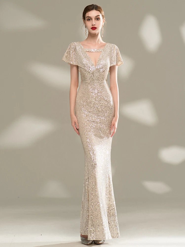 璀璨亮片深 V 領魚尾禮服｜新娘敬酒、正式晚宴首選 - WeddLin 輕婚紗