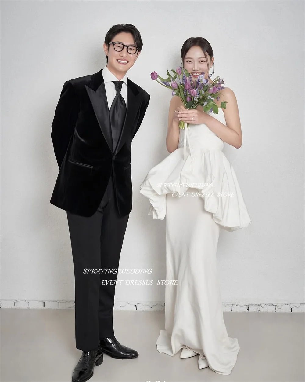 訂製V領魚尾層次婚紗／拍照用韓系禮服／無拖尾綁帶款 - WeddLin 輕婚紗