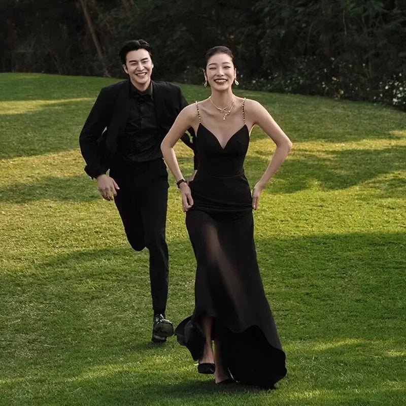 性感 V 領細肩帶亮片魚尾禮服｜提供顏色尺碼客製 - WeddLin 輕婚紗