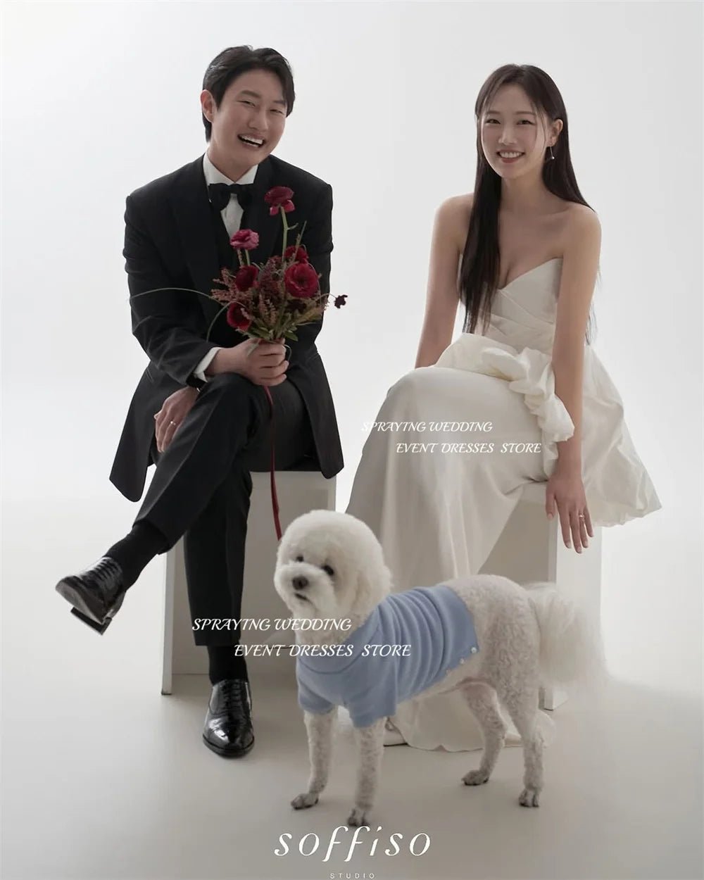 訂製V領魚尾層次婚紗／拍照用韓系禮服／無拖尾綁帶款 - WeddLin 輕婚紗