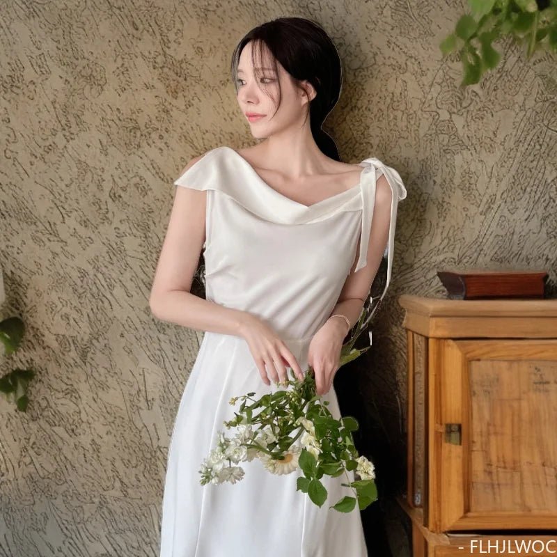 韓系復古 V 領 A - Line 洋裝｜迎賓、登記儀式與約會穿搭 - WeddLin 輕婚紗