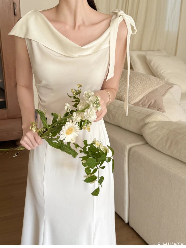 韓系復古 V 領 A - Line 洋裝｜迎賓、登記儀式與約會穿搭 - WeddLin 輕婚紗