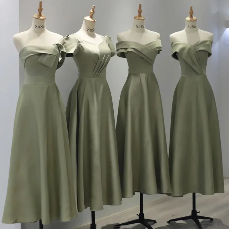 復古 V 領緞面輕禮服｜Weddlin 蝴蝶結收腰 A - Line 伴娘宴客服 (可客製) - WeddLin 輕婚紗