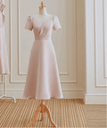 復古 V 領緞面輕禮服｜Weddlin 蝴蝶結收腰 A - Line 伴娘宴客服 (可客製) - WeddLin 輕婚紗