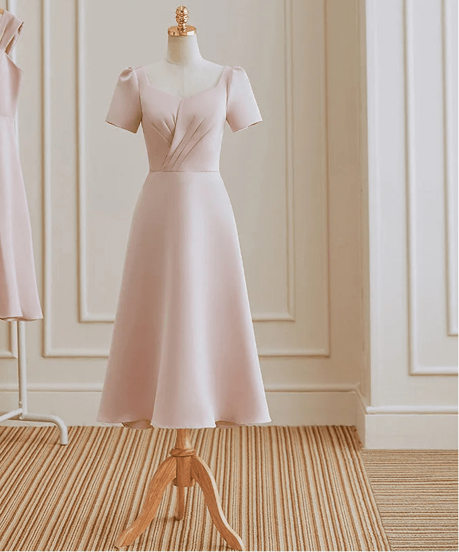 復古 V 領緞面輕禮服｜Weddlin 蝴蝶結收腰 A - Line 伴娘宴客服 (可客製) - WeddLin 輕婚紗