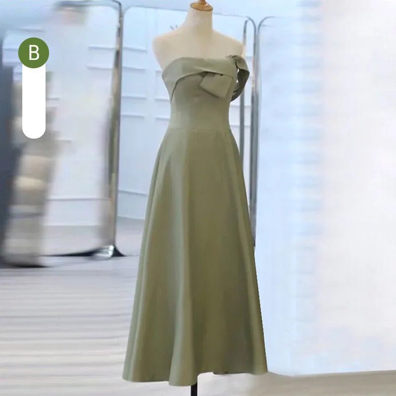 復古 V 領緞面輕禮服｜Weddlin 蝴蝶結收腰 A - Line 伴娘宴客服 (可客製) - WeddLin 輕婚紗