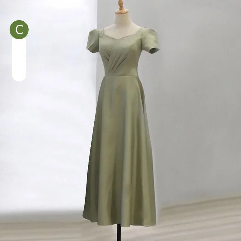 復古 V 領緞面輕禮服｜Weddlin 蝴蝶結收腰 A - Line 伴娘宴客服 (可客製) - WeddLin 輕婚紗