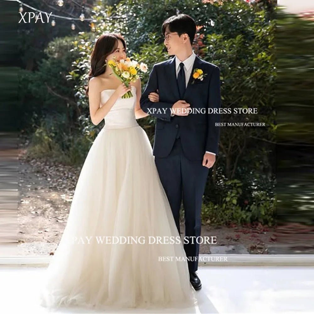 可拆式披肩V領無袖A字婚紗/ 可訂製韓風長裙禮服/ 拍攝婚禮用 - WeddLin 輕婚紗