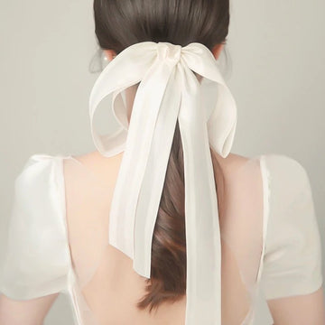 法式純白長緞帶蝴蝶結髮夾｜WeddLin 婚禮配件 - WeddLin 輕婚紗