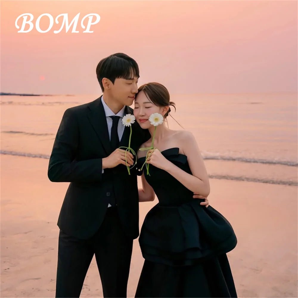 極簡平口緞面黑婚紗｜WeddLin 客製婚紗 - WeddLin 輕婚紗