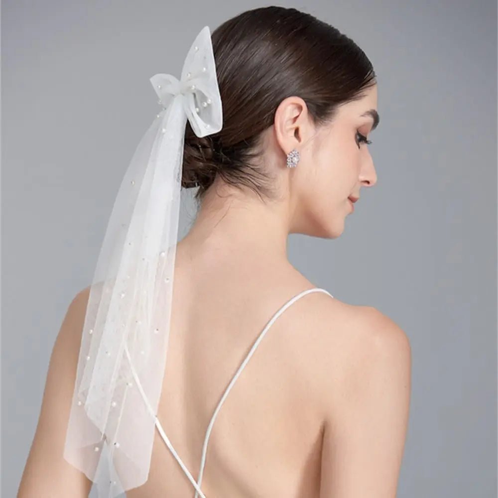 迷你珍珠新娘頭紗｜蝴蝶結串珠款 含梳子 | WeddLin - WeddLin 輕婚紗