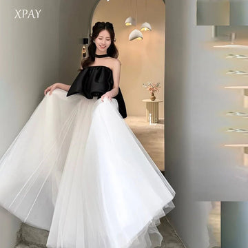 韓系黑白拼色平口輕婚紗｜客製自助婚紗與晚禮服首選｜WeddLin - WeddLin 輕婚紗