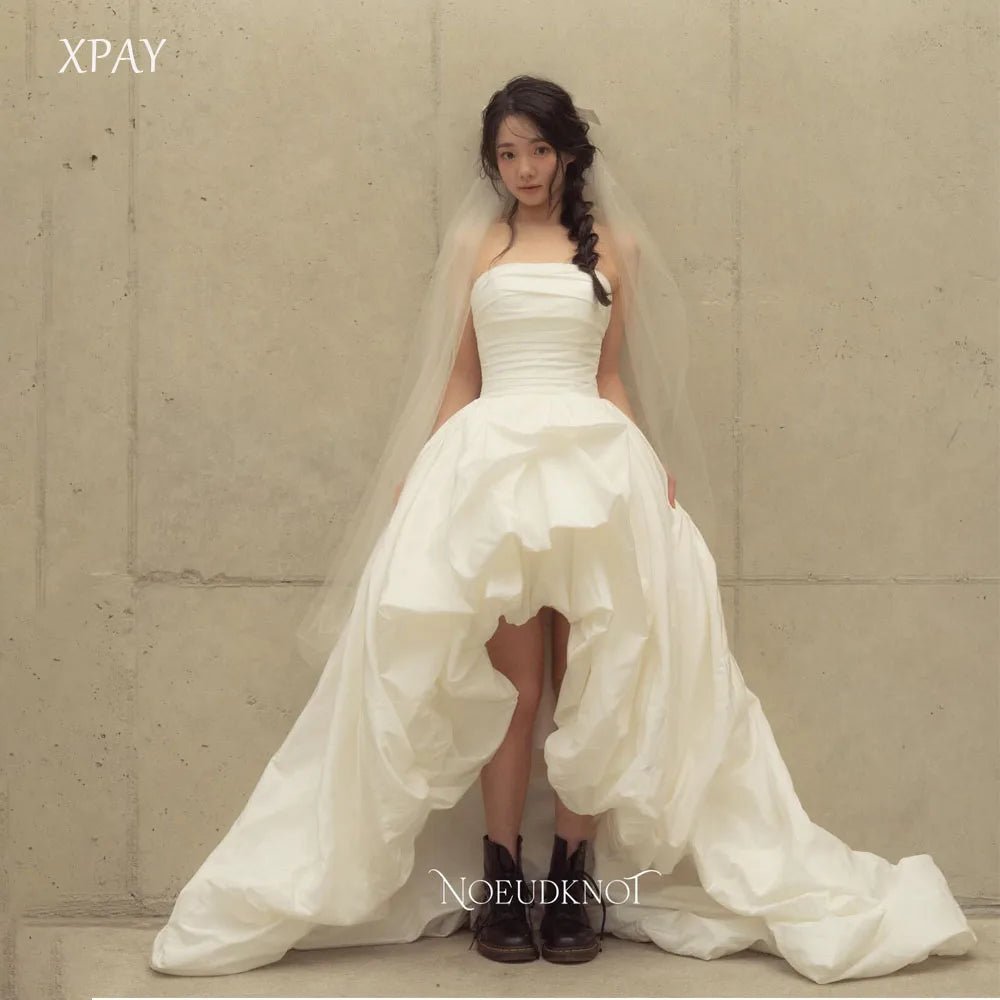 前短後長平口輕婚紗｜韓系塔夫綢宴客禮服、量身訂製｜WeddLin 婚紗 - WeddLin 輕婚紗