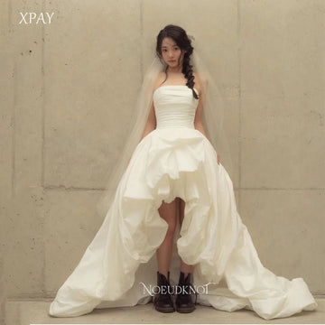 前短後長平口輕婚紗｜韓系塔夫綢宴客禮服、量身訂製｜WeddLin 婚紗 - WeddLin 輕婚紗