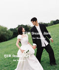 方領泡泡袖雪紡輕婚紗｜自助婚紗與海外婚禮外拍首選｜WeddLin 客製婚紗 - WeddLin 輕婚紗