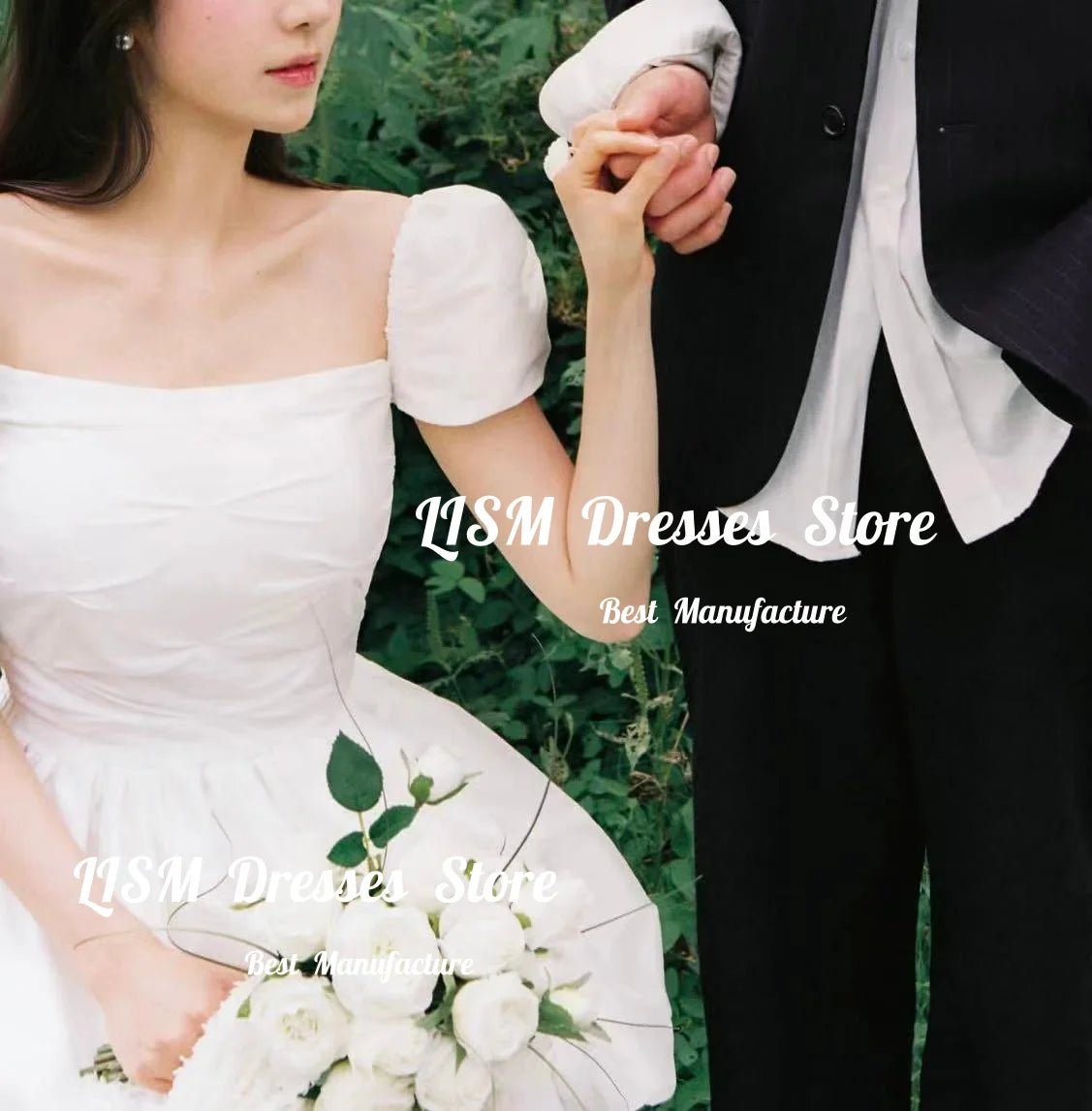 方領泡泡袖雪紡輕婚紗｜自助婚紗與海外婚禮外拍首選｜WeddLin 客製婚紗 - WeddLin 輕婚紗