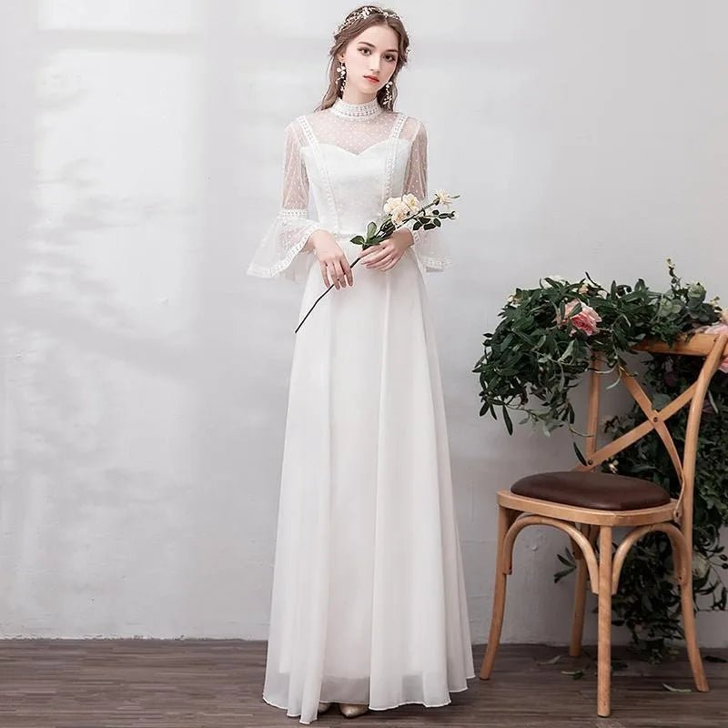 韓版圓領蕾絲七分袖輕婚紗｜WeddLin 客製婚紗 - WeddLin 輕婚紗