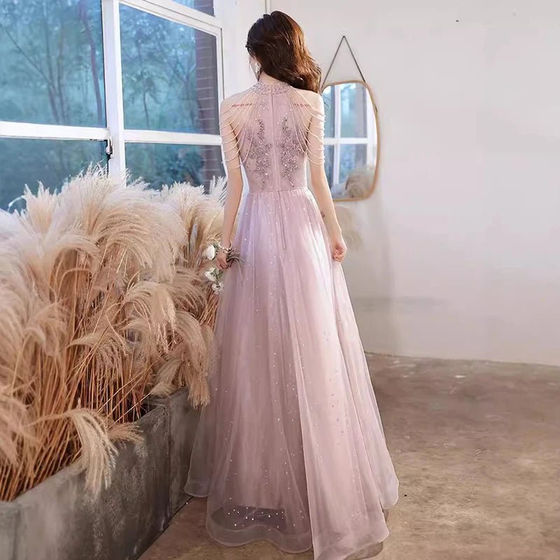 法式粉色亮片圓領輕婚紗｜weddlin 客製婚紗 - WeddLin 輕婚紗