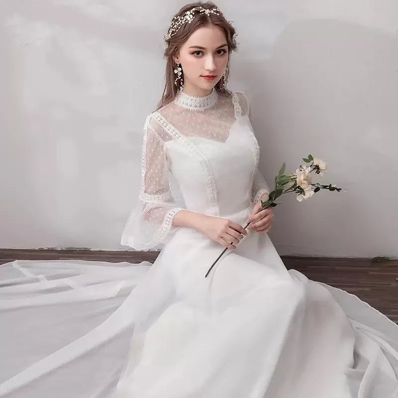 韓版圓領蕾絲七分袖輕婚紗｜WeddLin 客製婚紗 - WeddLin 輕婚紗