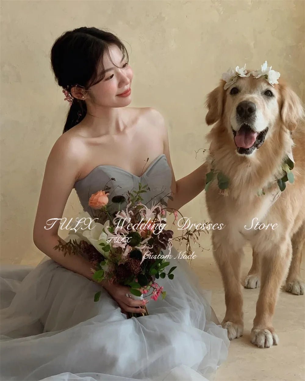 灰藍色馬甲網紗輕婚紗｜客製婚紗與小型婚禮拍照婚紗推薦 WeddLin - WeddLin 輕婚紗