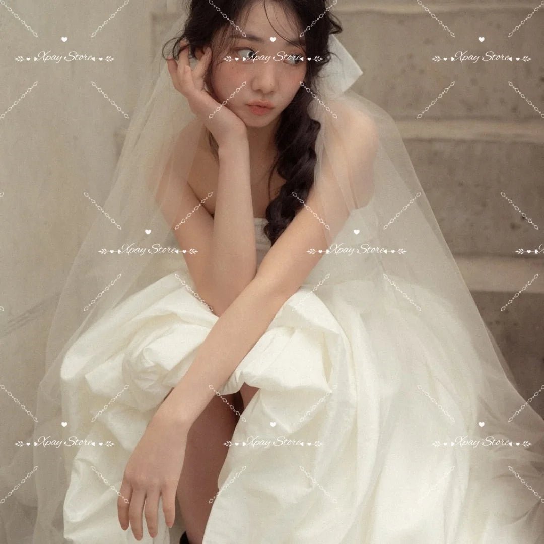 前短後長平口輕婚紗｜韓系塔夫綢宴客禮服、量身訂製｜WeddLin 婚紗 - WeddLin 輕婚紗