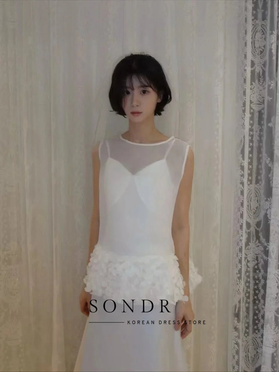 兩件式荷葉邊緞面輕婚紗｜韓版客製婚紗｜小型婚禮與海外婚禮推薦 WeddLin - WeddLin 輕婚紗
