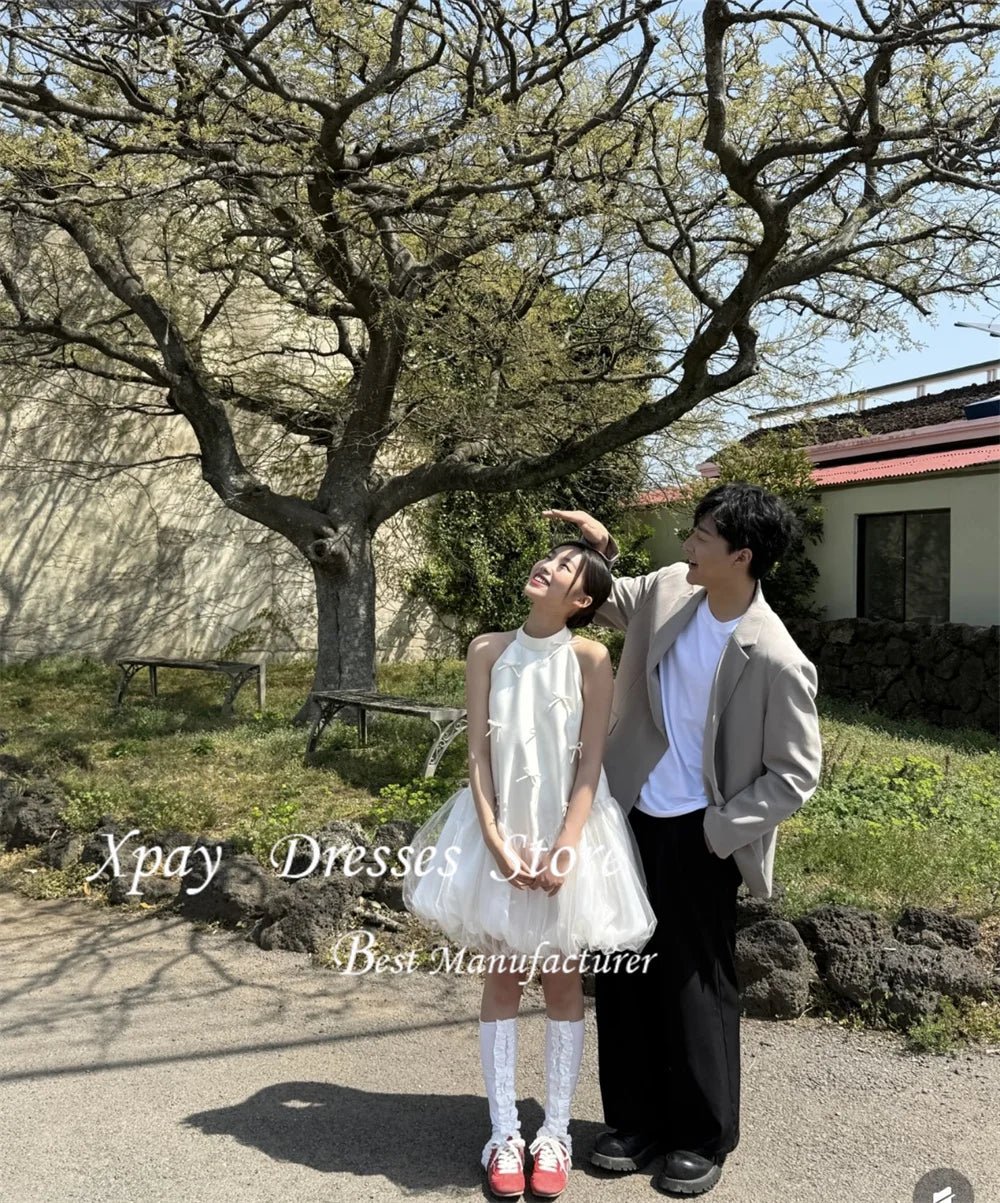 韓系簡約蝴蝶結掛脖短婚紗｜登記日與派對輕婚紗首選 可客製尺寸 weddlin - WeddLin 輕婚紗