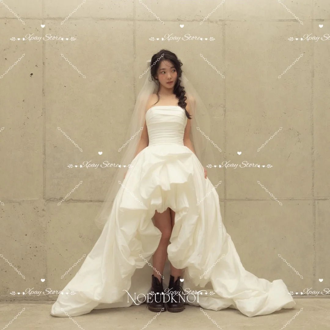 前短後長平口輕婚紗｜韓系塔夫綢宴客禮服、量身訂製｜WeddLin 婚紗 - WeddLin 輕婚紗