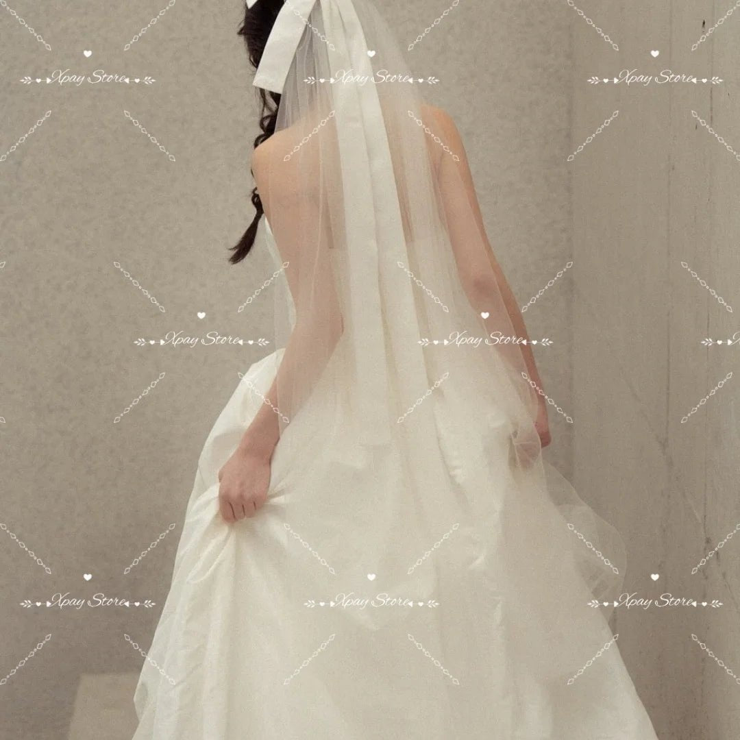 前短後長平口輕婚紗｜韓系塔夫綢宴客禮服、量身訂製｜WeddLin 婚紗 - WeddLin 輕婚紗