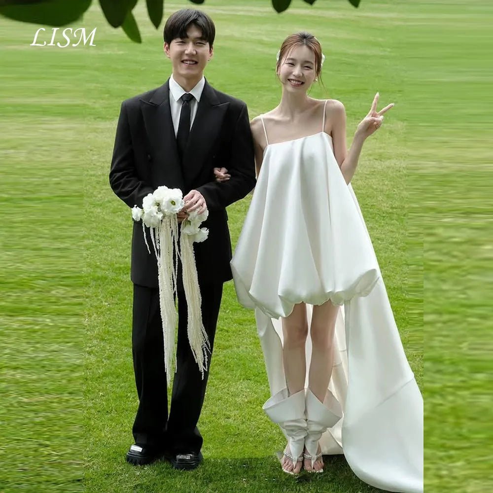 法式平口前短後長輕婚紗｜緞面簡約禮服 登記日與派對推薦 可客製尺寸 weddlin - WeddLin 輕婚紗