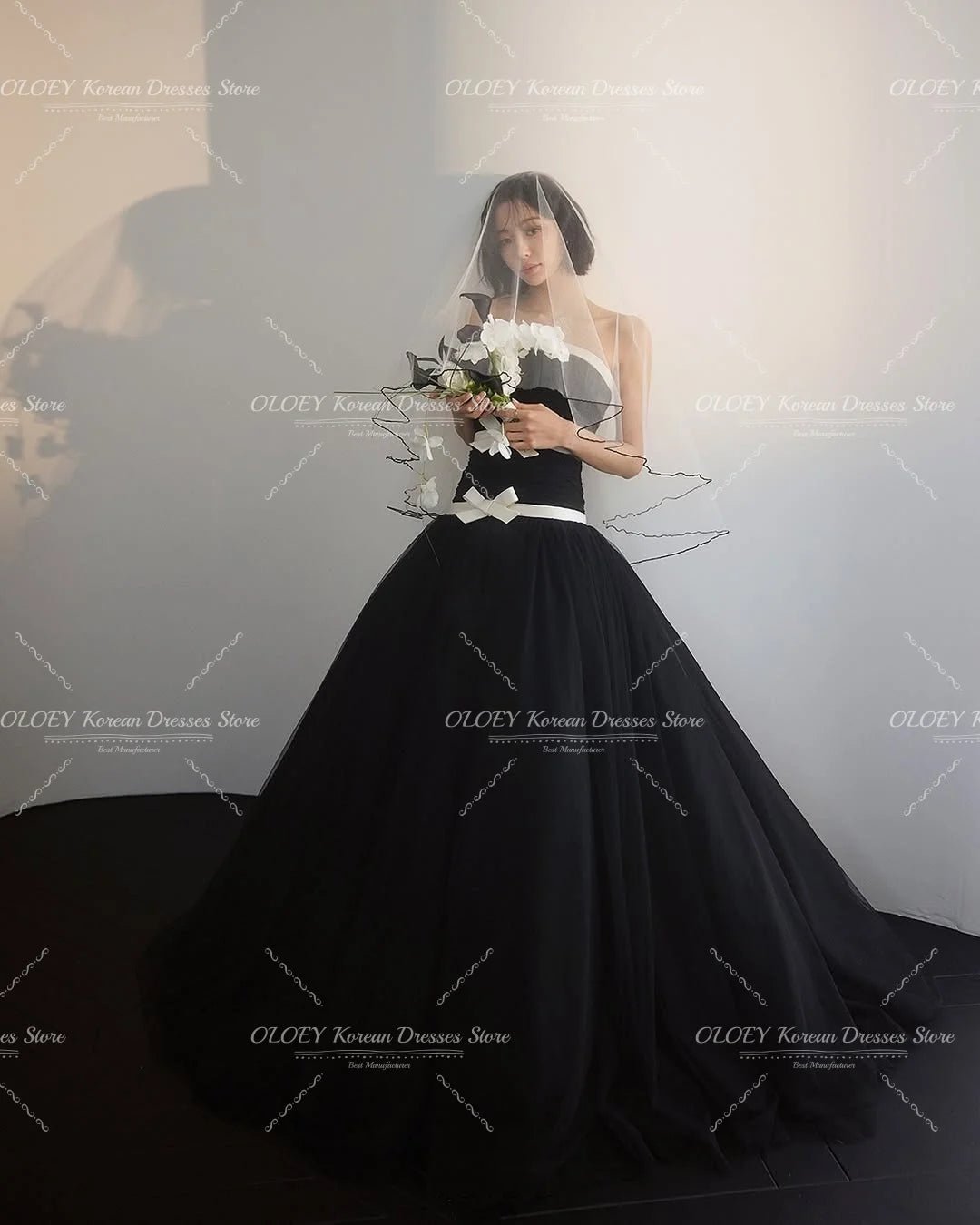 韓系黑色網紗平口蝴蝶結禮服｜weddlin 客製婚紗 - WeddLin 輕婚紗