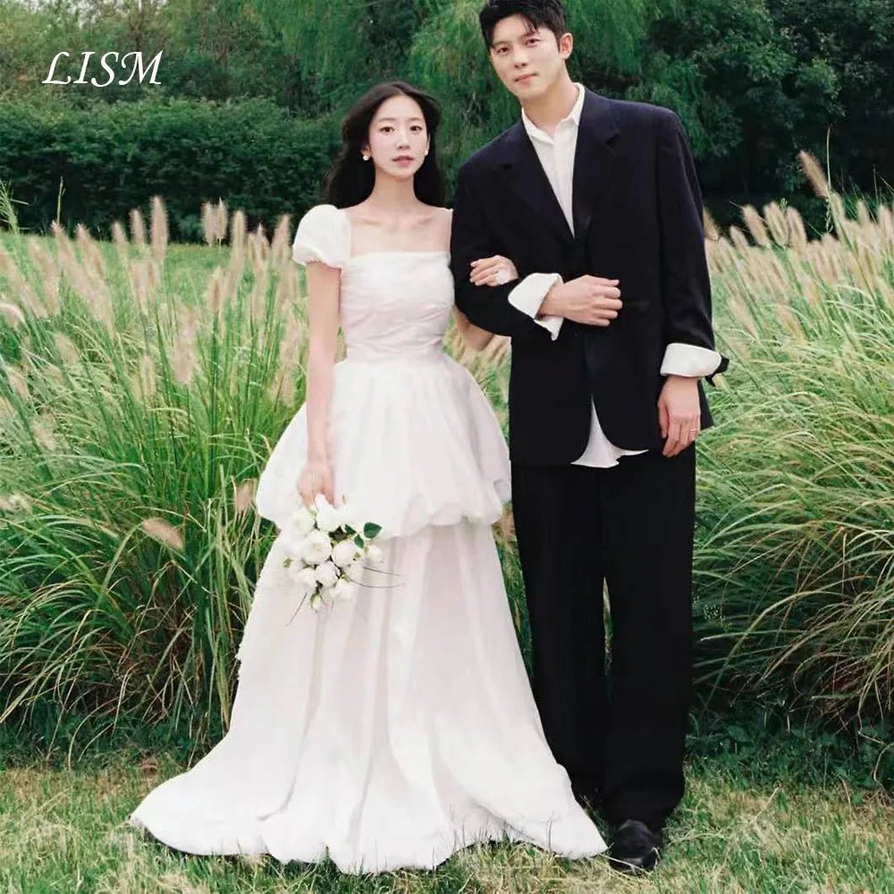 方領泡泡袖雪紡輕婚紗｜自助婚紗與海外婚禮外拍首選｜WeddLin 客製婚紗 - WeddLin 輕婚紗