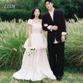 方領泡泡袖雪紡輕婚紗｜自助婚紗與海外婚禮外拍首選｜WeddLin 客製婚紗 - WeddLin 輕婚紗