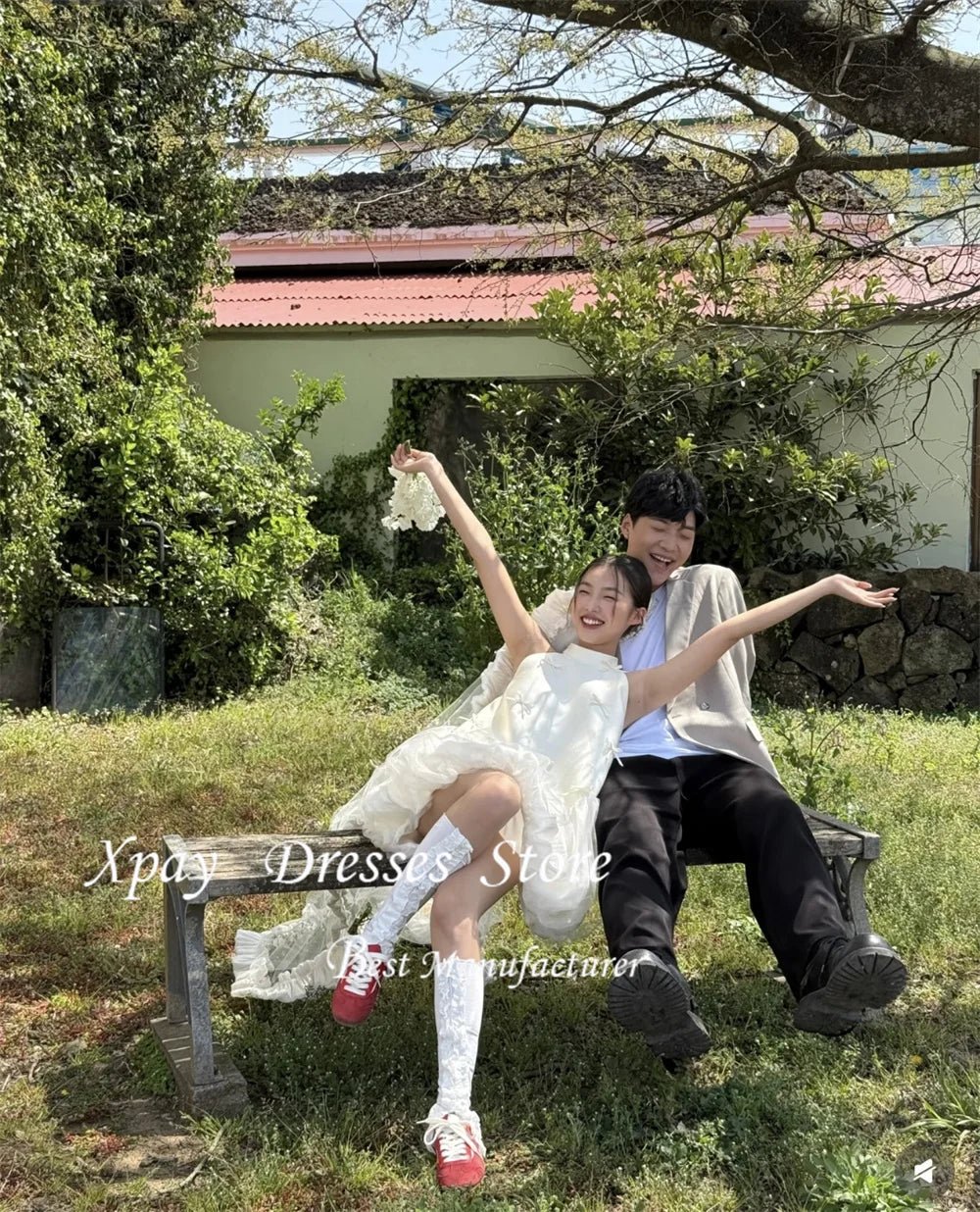 韓系簡約蝴蝶結掛脖短婚紗｜登記日與派對輕婚紗首選 可客製尺寸 weddlin - WeddLin 輕婚紗