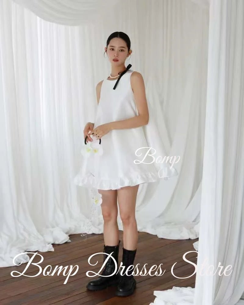 圓領象牙白絲緞輕婚紗｜海外婚禮與外拍首選｜WeddLin 客製婚紗 - WeddLin 輕婚紗