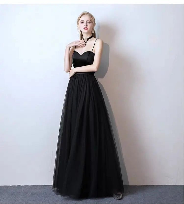 WeddLin 黑色吊帶無袖長洋裝｜簡約款舞會禮服 - WeddLin 輕婚紗