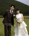韓系極簡象牙白緞面圓領蛋糕裙輕婚紗｜weddlin 客製婚紗 - WeddLin 輕婚紗
